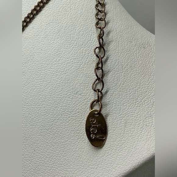 ETC! ETCETERA ANTIQUE GOLD TONE PEACH ROSE FAUX PEARL FRINGE LARIAT NECKLACE - Picture 3 of 3